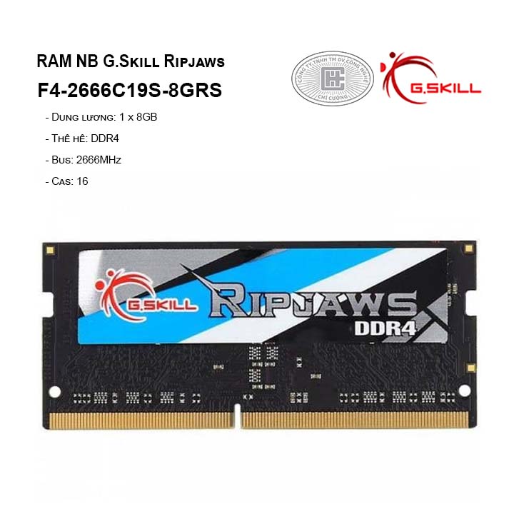 RAM G.skill Ripjaws - 8GB (1x8GB) DDR4 2666MHz (For notebook) F4-2666C19S-8GRS