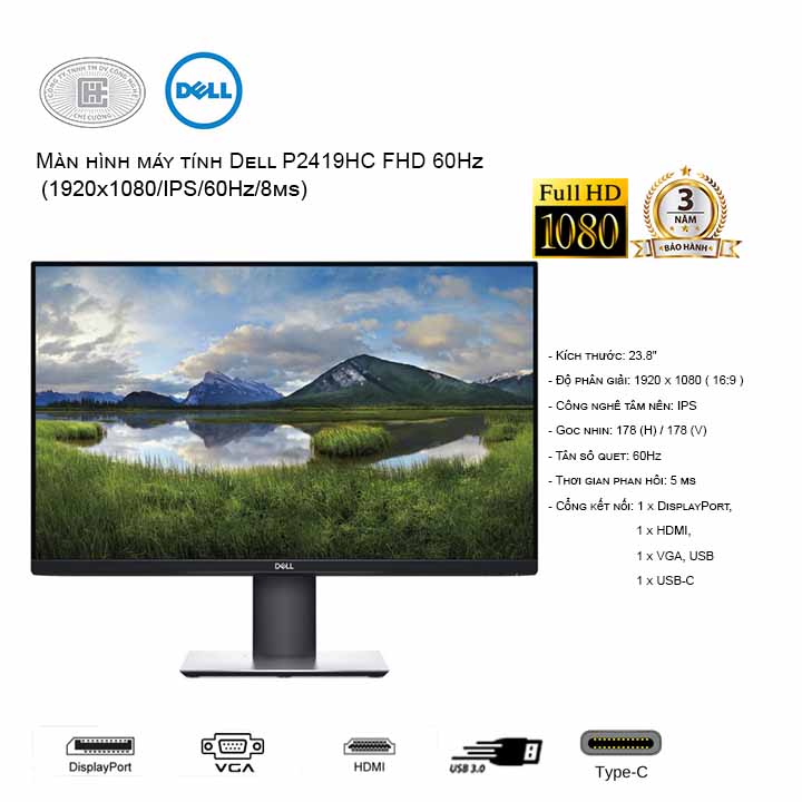 Màn hình Dell P2419HC  24 inch Full HD (USB Type-C)