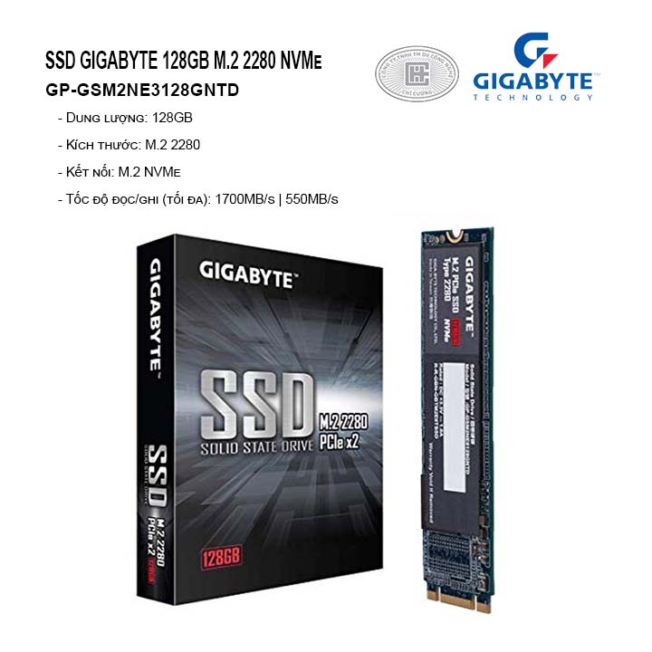 Ổ cứng SSD Gigabyte 128GB M.2 2280 NVMe Gen3 x4 (GP-GSM2NE3128GNTD)