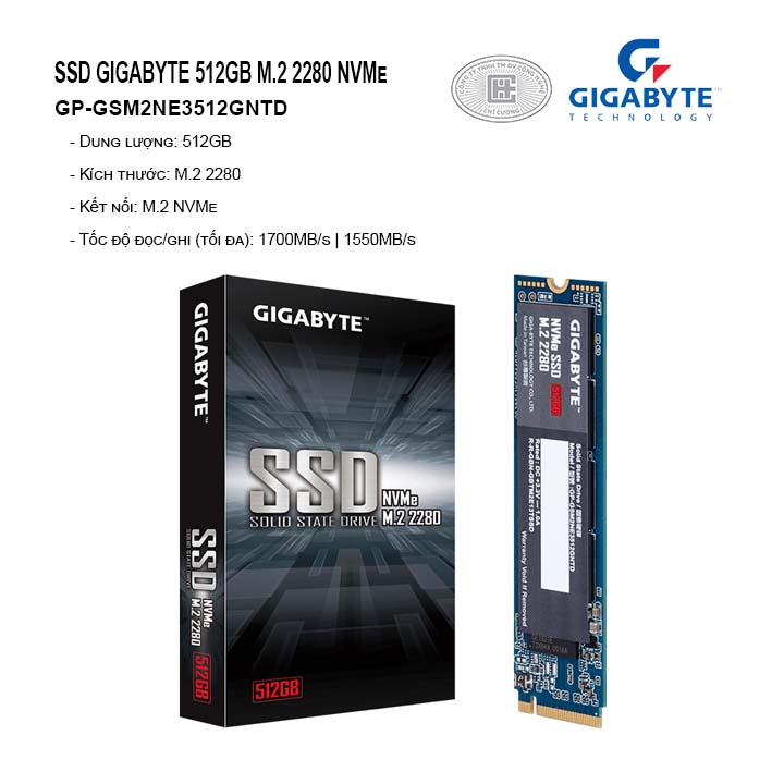 Ổ cứng SSD Gigabyte 512GB M.2 2280 NVMe Gen3 x4 (GP-GSM2NE3512GNTD)