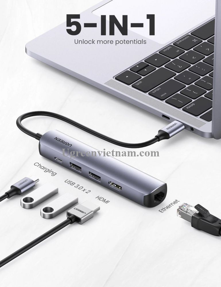 Thiết bị mở rộng USB Type-C to HDMI 4k@60Hz/ USB 3.0/ Lan Gigabit/ PD 100W Ugreen 10919 Chính Hãng