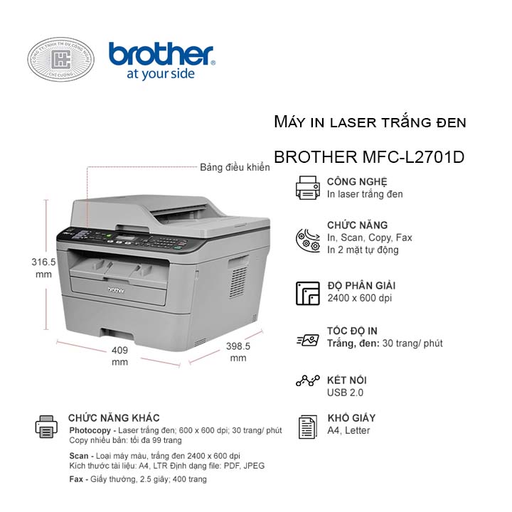 Máy in laser Brother Đa chức năng MFC-L2701DW