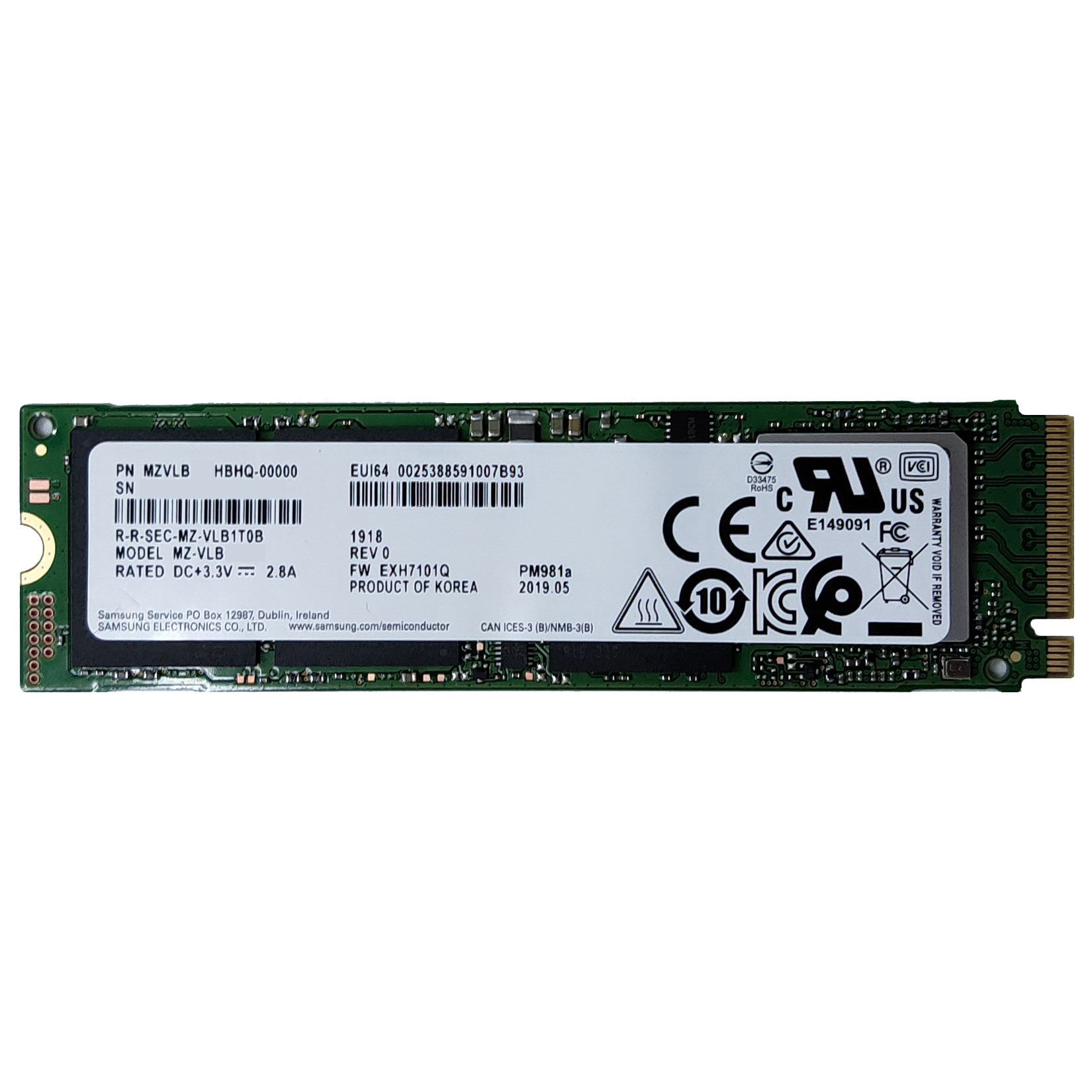 SSD Samsung NVMe PM981a M.2 PCIe Gen3 x4 1TB MZ-VLB1T0B