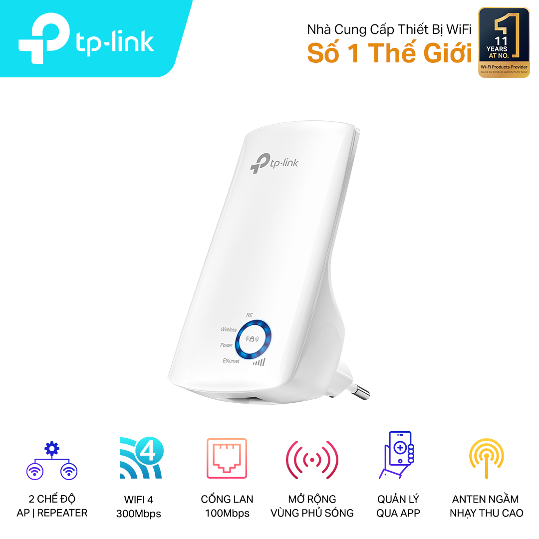 Bộ mở rộng sóng wifi TP-Link TL-WA850RE (Chuẩn N/ 300Mbps/ Ăng-ten ngầm/ 15 User)