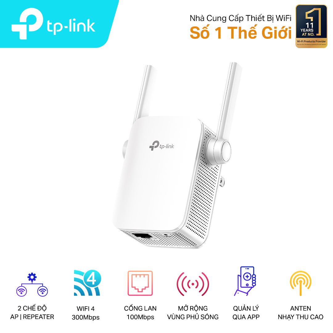 Bộ mở rộng sóng wifi TP-Link TL-WA855RE (Chuẩn N/ 300Mbps/ 2 Ăng-ten ngoài/ 15 User)