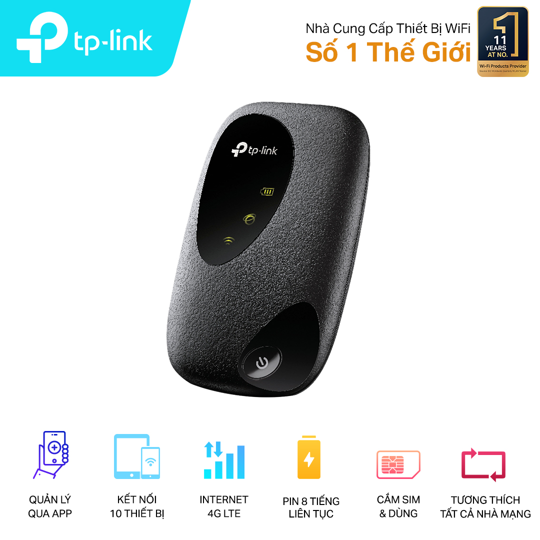 Bộ phát wifi 4G TP-Link M7200 (4G LTE/ Ăng-ten ngầm/ Khe Sim 4G/ 10 User)