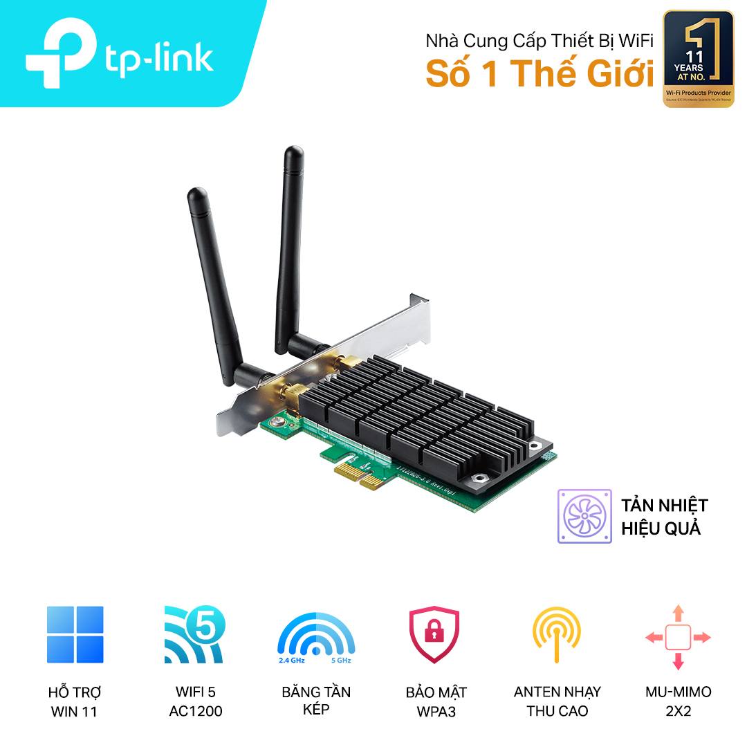 Cạc mạng không dây TP-Link PCI-E Archer T4E (Chuẩn AC/ AC1200Mbps/ 2 Ăng-ten ngoài)