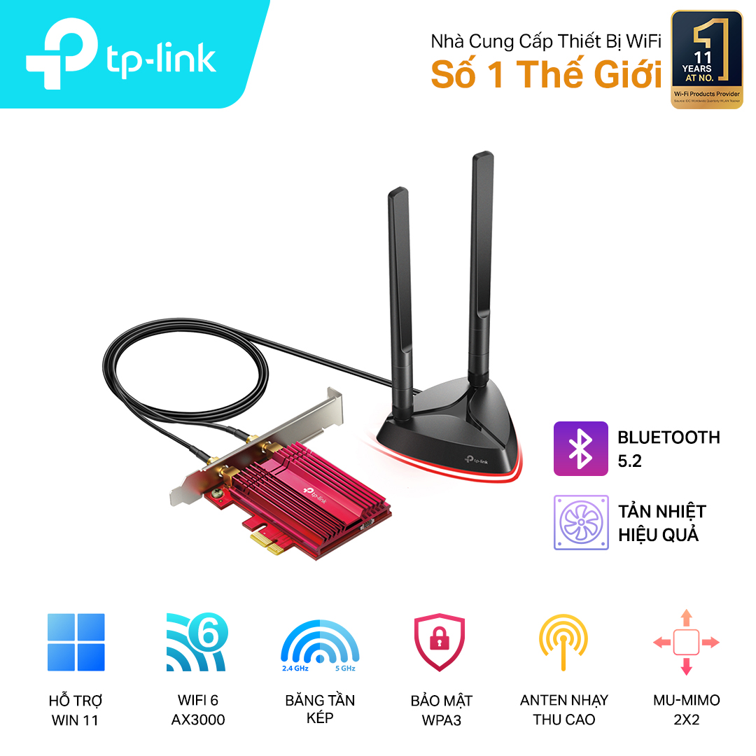 Cạc mạng không dây TP-Link PCI-E Archer TX3000E (Chuẩn AX/ AX3000Mbps/ 2 Ăng-ten ngoài/ Bluetooth)