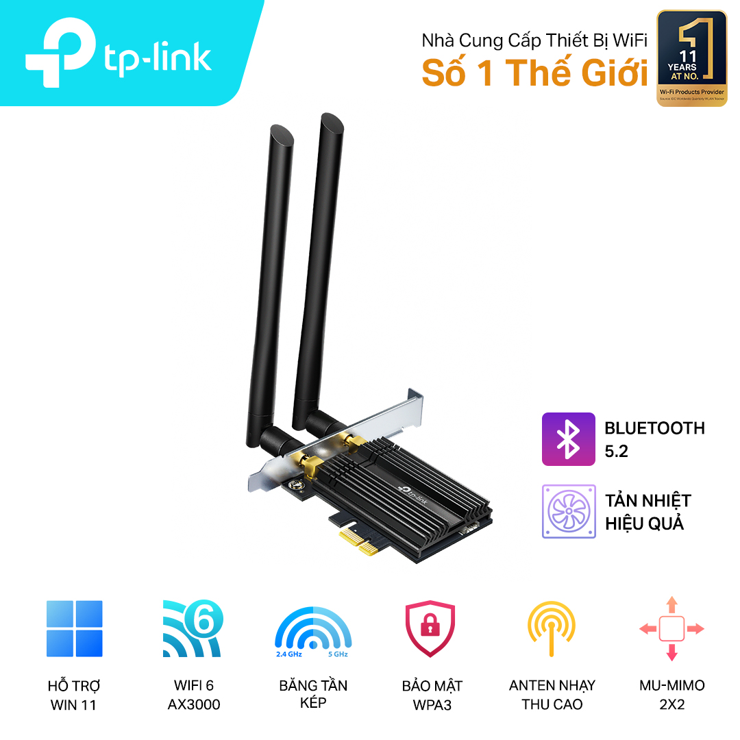 Cạc mạng không dây TP-Link PCI-E Archer TX50E (Chuẩn AX/ 2 Ăng-ten ngoài/ Bluetooth)