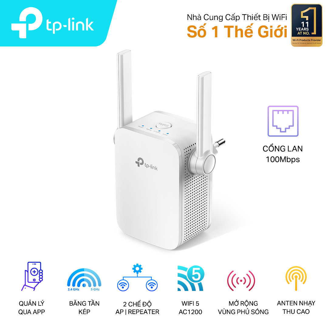 Bộ mở rộng sóng wifi TP-Link RE305 (Chuẩn AC/ AC1200Mbps/ 2 Ăng-ten ngoài/ Wifi Mesh/ 15 User)