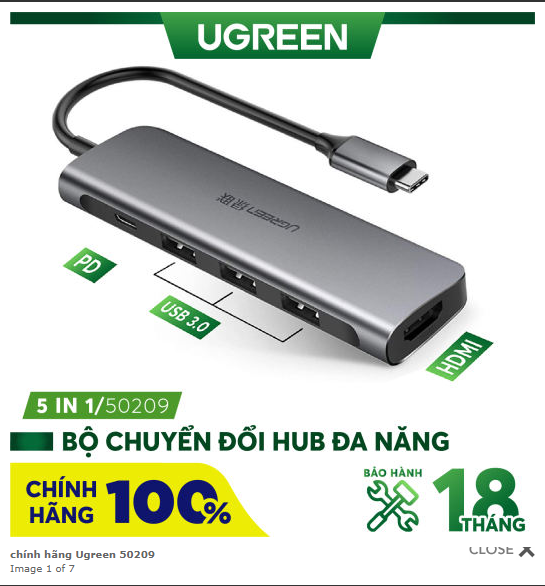 Thiết bị mở rộng USB type-C sang HDMI/ Hub USB 3.0 hỗ trợ sạc cổng USB-C chính hãng Ugreen 50209