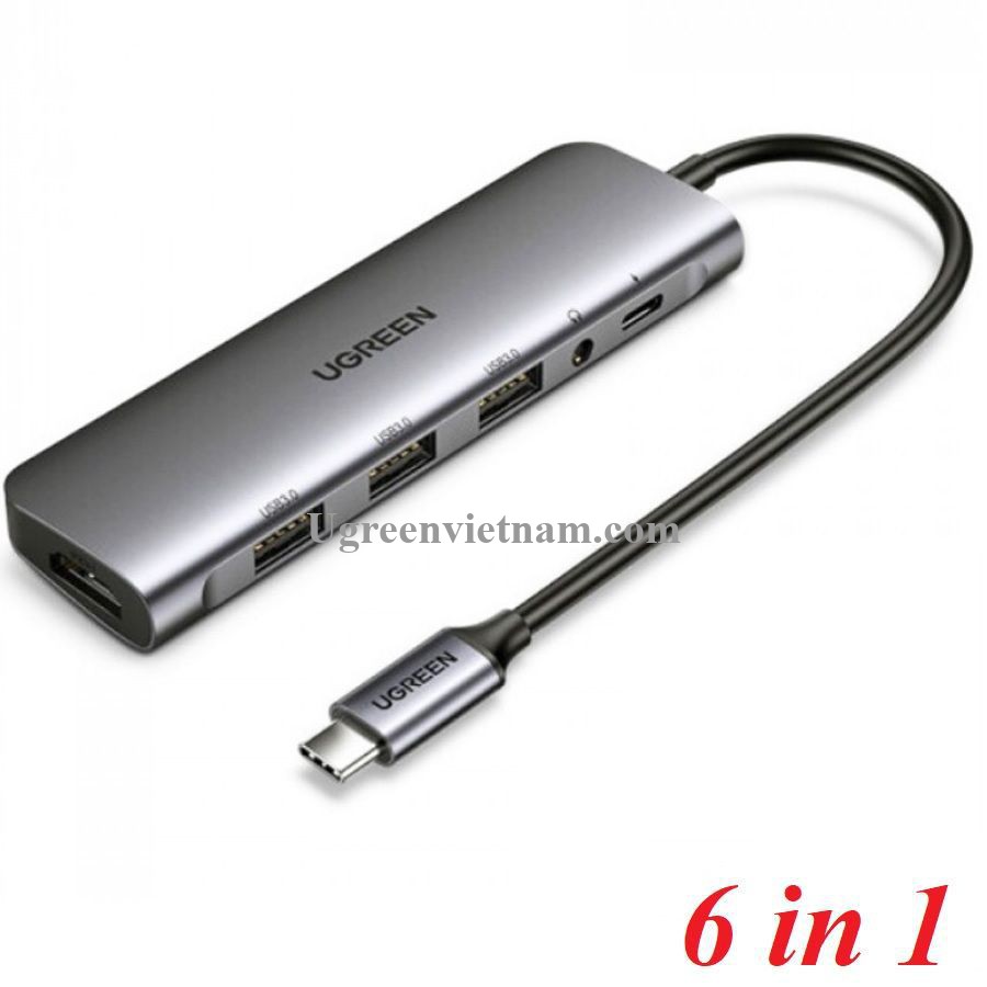 Thiết bị mở rộng 6 in 1 USB Type-C to HDMI/ Hub USB 3.0/ Audio 3.5mm/ Sạc PD 100W Ugreen 80132