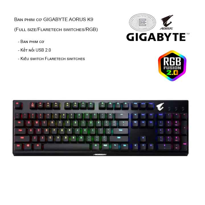 Bàn phím cơ GIGABYTE AORUS K9 (Full size/Flaretech switches/RGB)