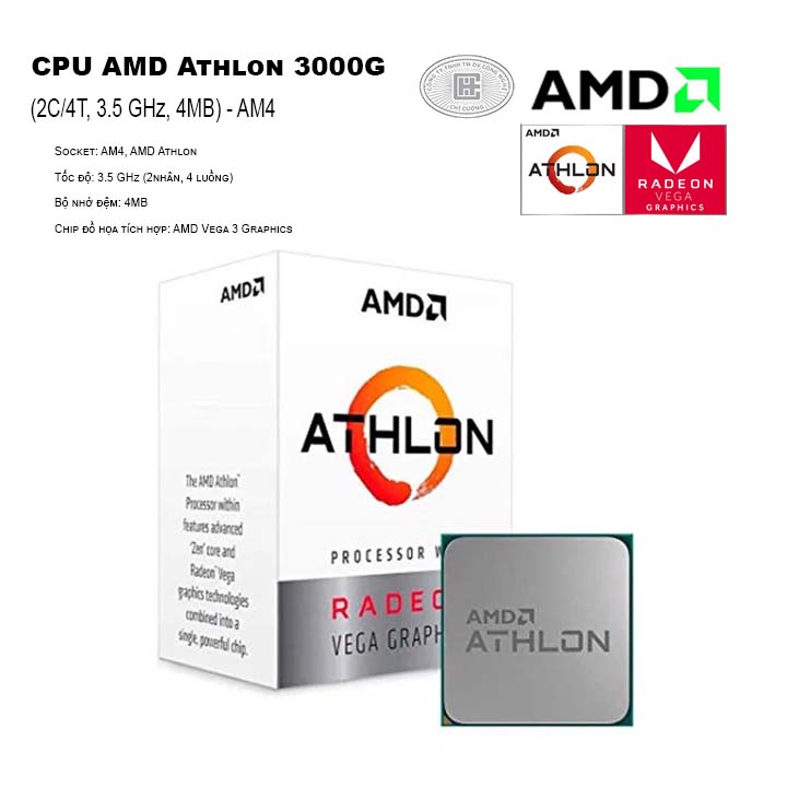 CPU AMD Athlon 3000G (2C/4T, 3.5 GHz, 4MB) - AM4