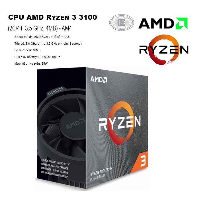 CPU AMD Ryzen 3 3100 (4C/8T, 3.6 GHz Up to 3.9 GHz, 16MB) - AM4