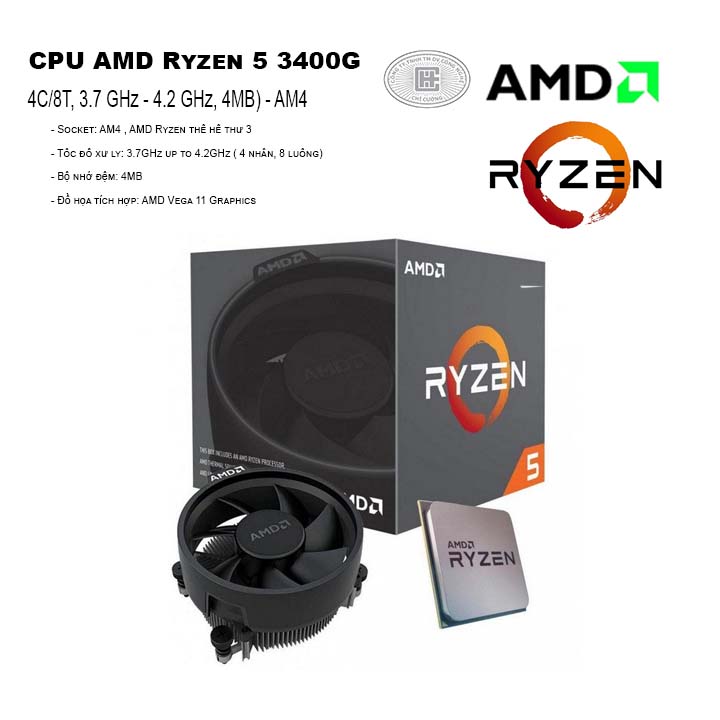 CPU AMD Ryzen 5 3400G (4C/8T, 3.7 GHz - 4.2 GHz, 4MB) - AM4