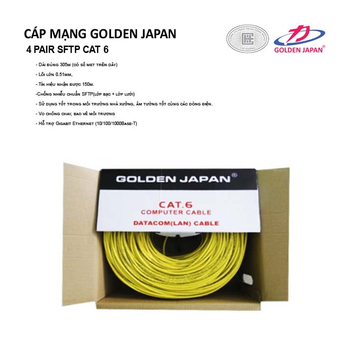 CÁP MẠNG GOLDEN JAPAN 4 PAIR SFTP CAT 6( Màu Vàng )