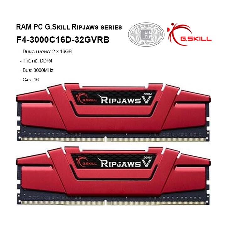 RAM G.SKILL RIPJAWS V-32GB (16GBx2) DDR4 3000MHz- F4-3000C16D-32GVRB