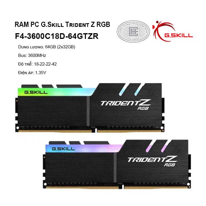RAM G.skill Trident Z RGB 64GB (2x32GB) DDR4-3600MHz -F4-3600C18D-64GTZR
