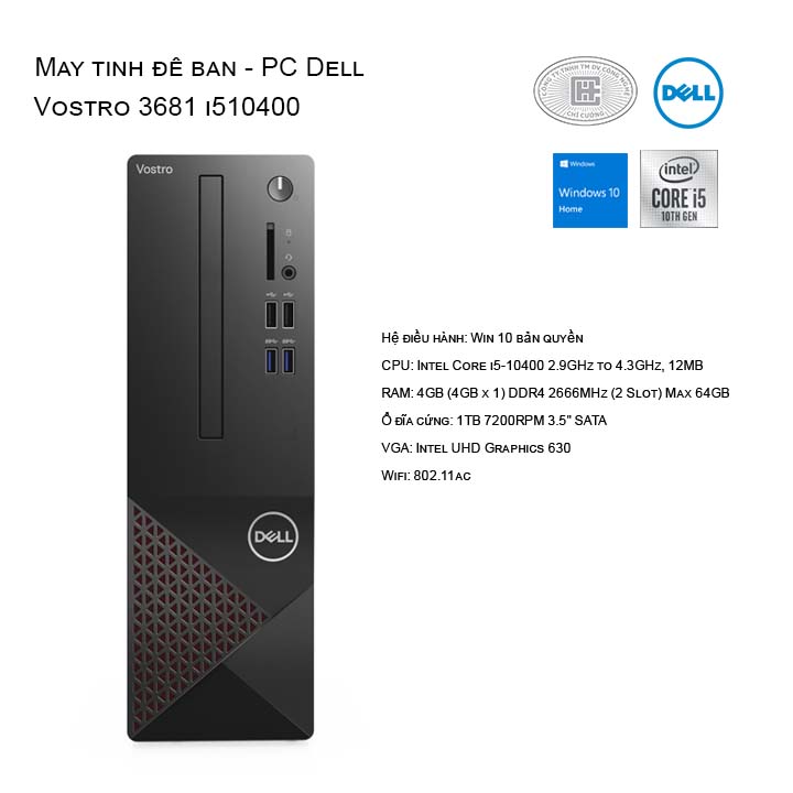 Máy tính để bàn - PC Dell Vostro 3681 SFF i5 10400 Ram 4GB/ HDD 1TB