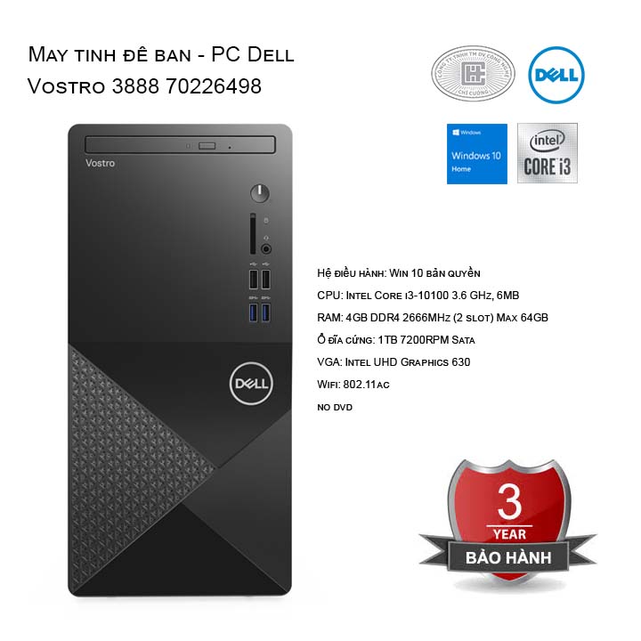 Máy tính để bàn - PC Dell Vostro 3888 70226498 - no DVD