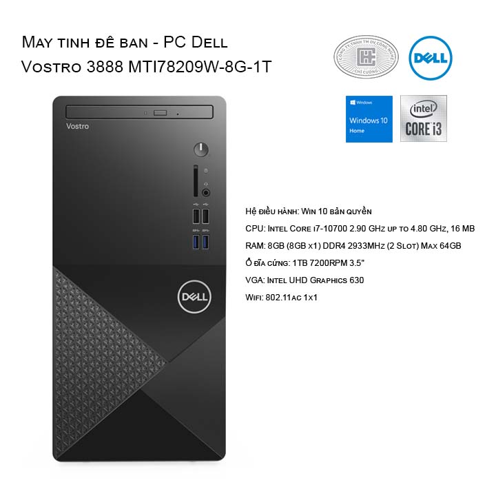 Máy tính để bàn - PC Dell Vostro 3888 MTI78209W-8G-1T