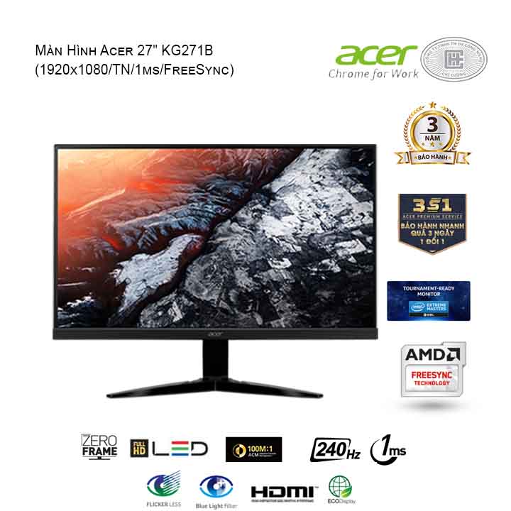 Màn Hình Acer 27 INCHES KG271B (1920x1080/TN/1ms/FreeSync)