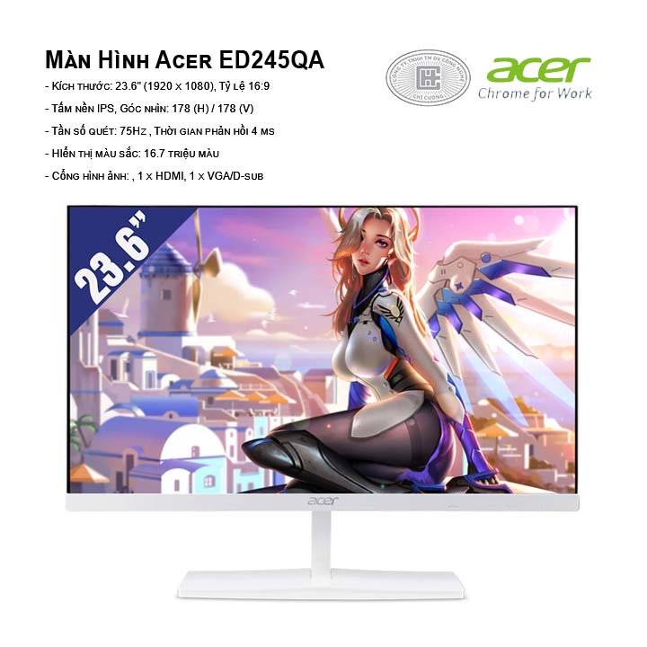 Màn hình Acer ED245QA (Trắng) (1920 x 1080/IPS/75Hz/4 ms)