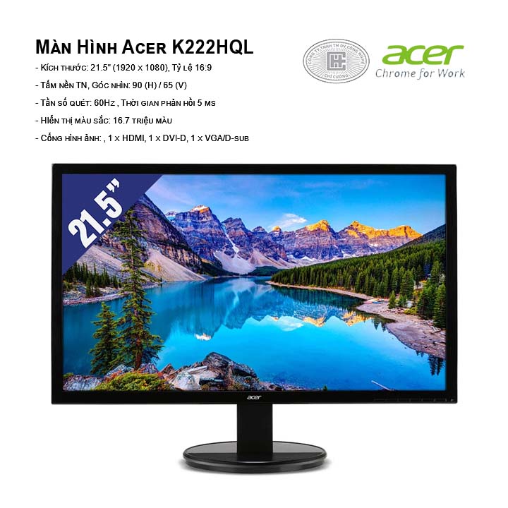 Màn Hình Acer K222HQL (Đen) (1920 x 1080/TN/60Hz/5 ms)