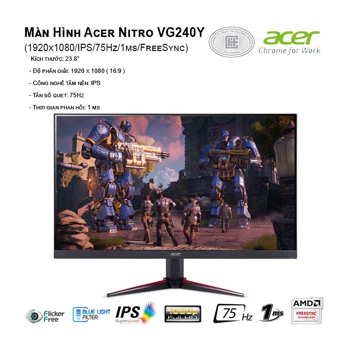 Màn Hình Acer Nitro VG240Y (1920x1080/IPS/75Hz/1ms/FreeSync)