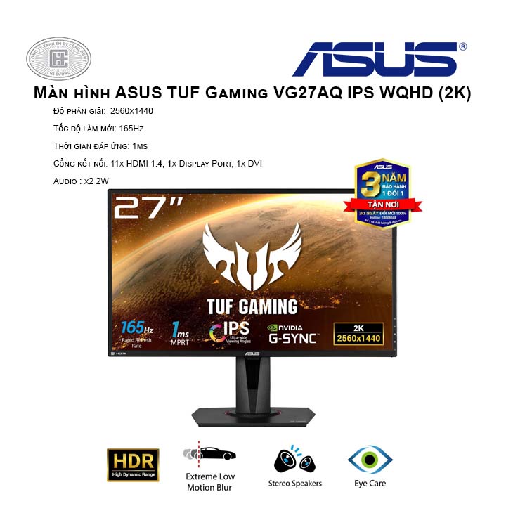 Màn hình ASUS TUF Gaming VG27AQ IPS 27” WQHD (2K) 165Hz 1ms MPRT G-Sync Compatible