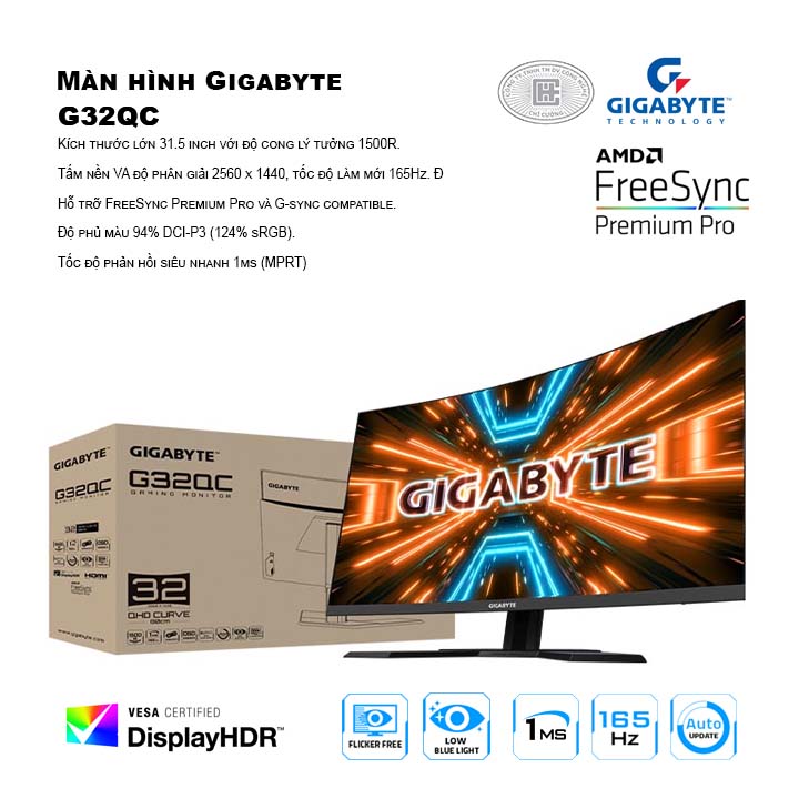 Màn hình Gigabyte G32QC 2K 165Hz chuyên game