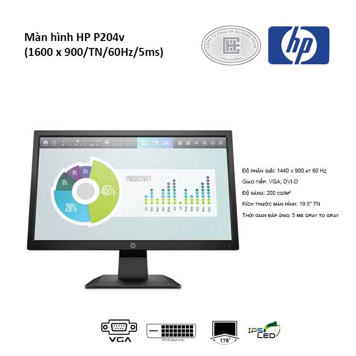 Màn hình HP P204v (1600 x 900/TN/60Hz/5ms)