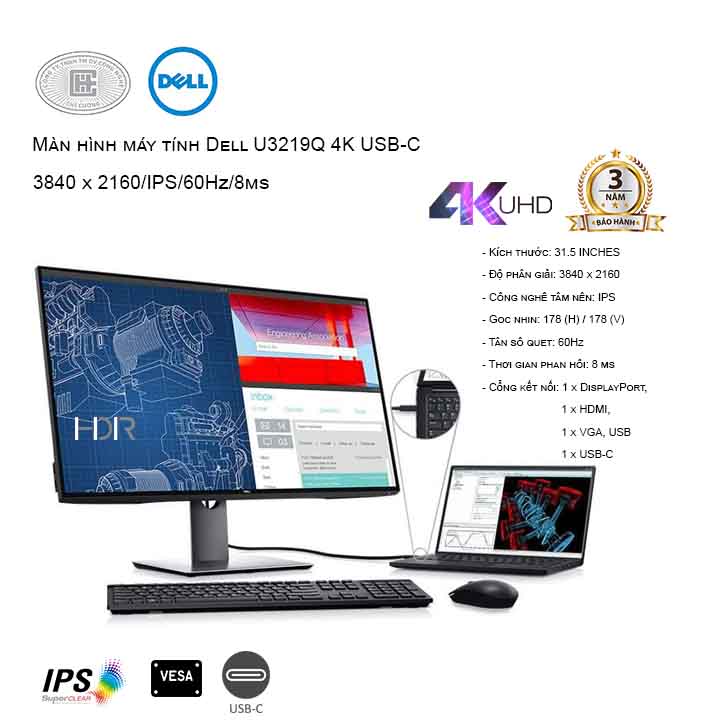 Màn hình Dell U3219Q 4K USB-C (3840 x 2160/IPS/60Hz/8ms)