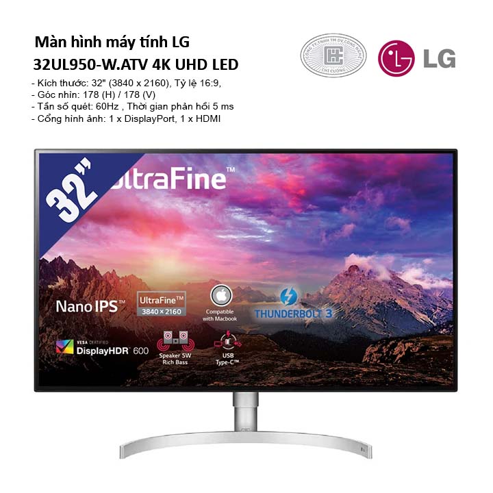 Màn hình LG 32UL950-W.ATV (3840 x 2160/60Hz/5 ms/FreeSync) 4K UHD LED