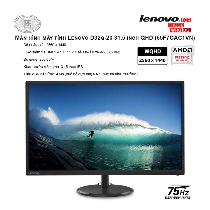 Màn hình máy tính Lenovo D32q-20 31.5 inch QHD (65F7GAC1VN)