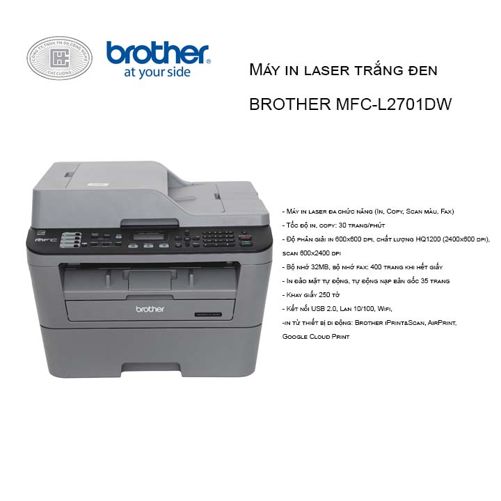 Máy in laser trắng đen BROTHER MFC-L2701DW  (giảm giá 7 ngày)