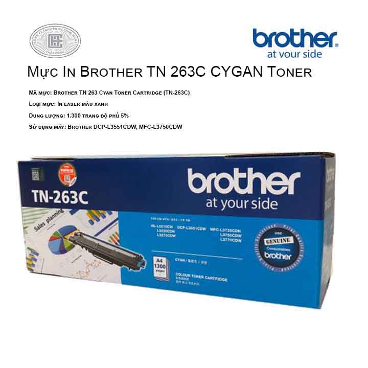 Mực in Brother TN 263C màu xanh ( cho máy HL-L3230CDN, MFC-L3770CDW, MFC-L3750CDW, DCP-L3551CDW, HL-L3270CDW )