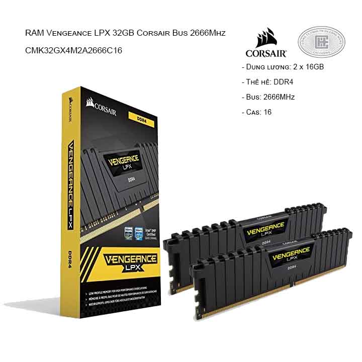 RAM desktop CORSAIR Vengeance LPX CMK32GX4M2A2666C16 (2x16GB) DDR4 2666MHz