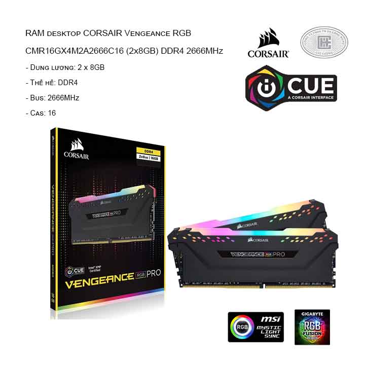 RAM desktop CORSAIR Vengeance RGB CMR16GX4M2A2666C16 (2x8GB) DDR4 2666MHz