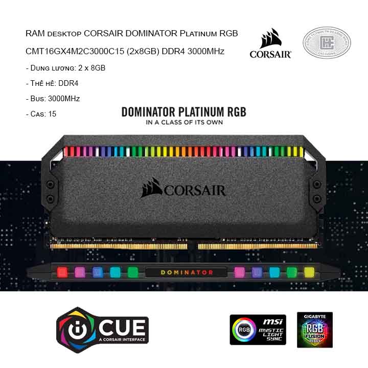 RAM desktop CORSAIR DOMINATOR Platinum RGB CMT16GX4M2C3000C15 (2x8GB) DDR4 3000MHz