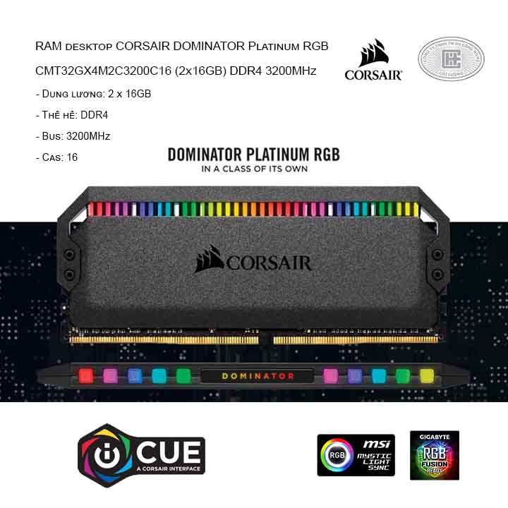 RAM desktop CORSAIR DOMINATOR Platinum RGB CMT32GX4M2C3200C16 (2x16GB) DDR4 3200MHz