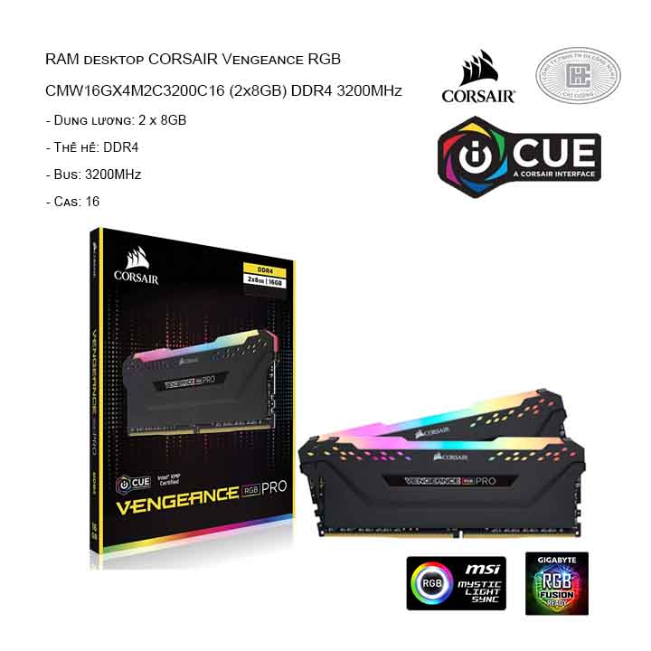 RAM desktop CORSAIR Vengeance RGB Pro CMW16GX4M2C3200C16 (2x8GB) DDR4 3200MHz