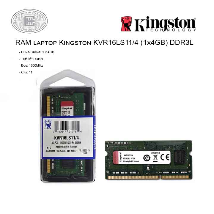 RAM Laptop Kingston 4GB Bus 1600MHz - KVR16LS11/4