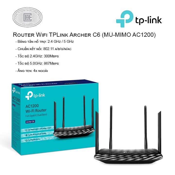 Router Wifi TPLink Archer C6 (MU-MIMO AC1200)