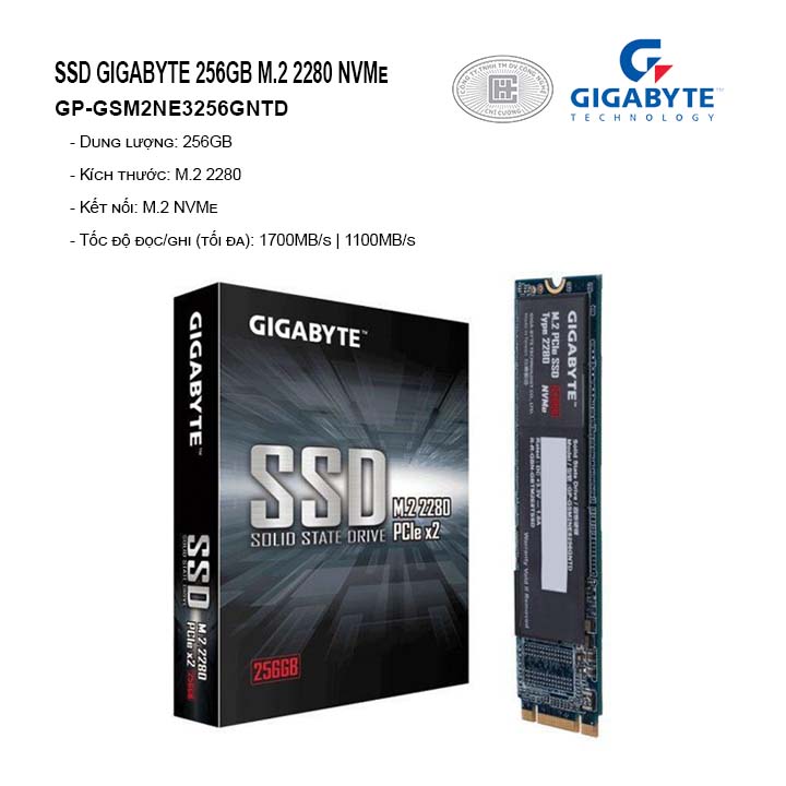 Ổ cứng SSD Gigabyte 256GB M.2 2280 NVMe Gen3 x4 (GP-GSM2NE3256GNTD)