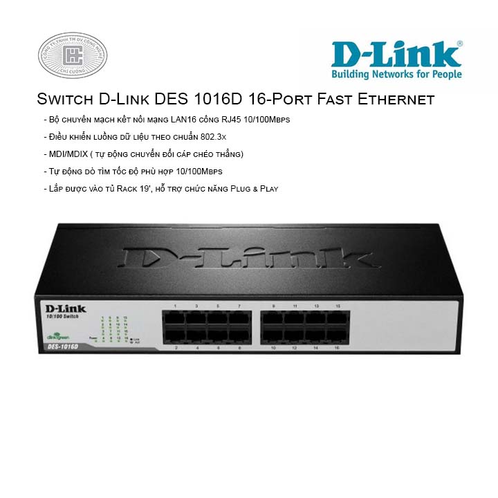 Switch D-Link DES 1016D 16‑Port Fast Ethernet  (Vỏ sắt)