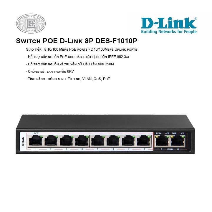 Switch POE D-Link 8P DES-F1010P