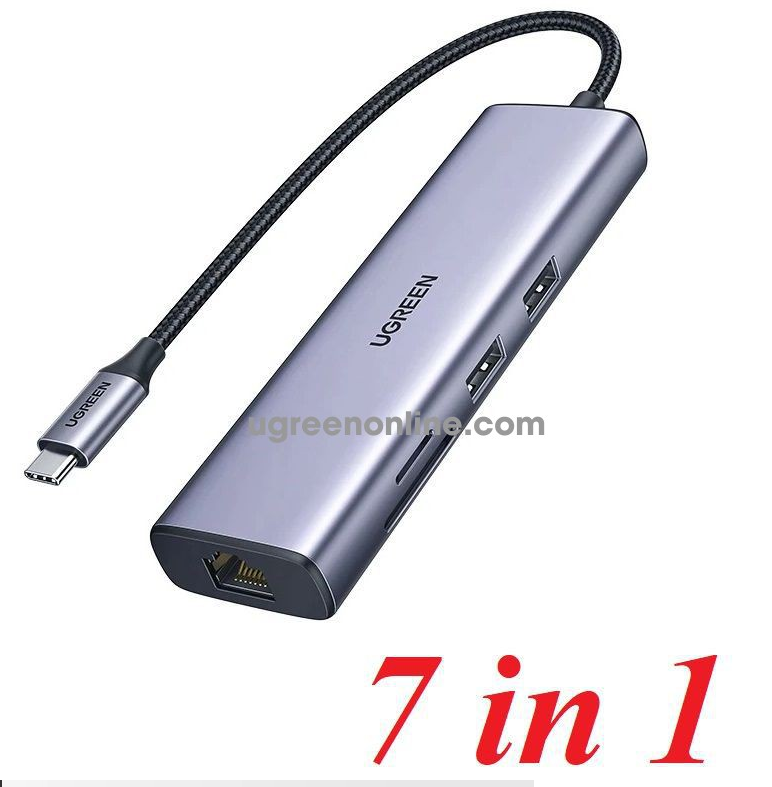 Bộ chuyển đổi USB Type-C sang HDMI+SD+TF+2 cổng USB 3.0+RJ45 Ugreen 90568