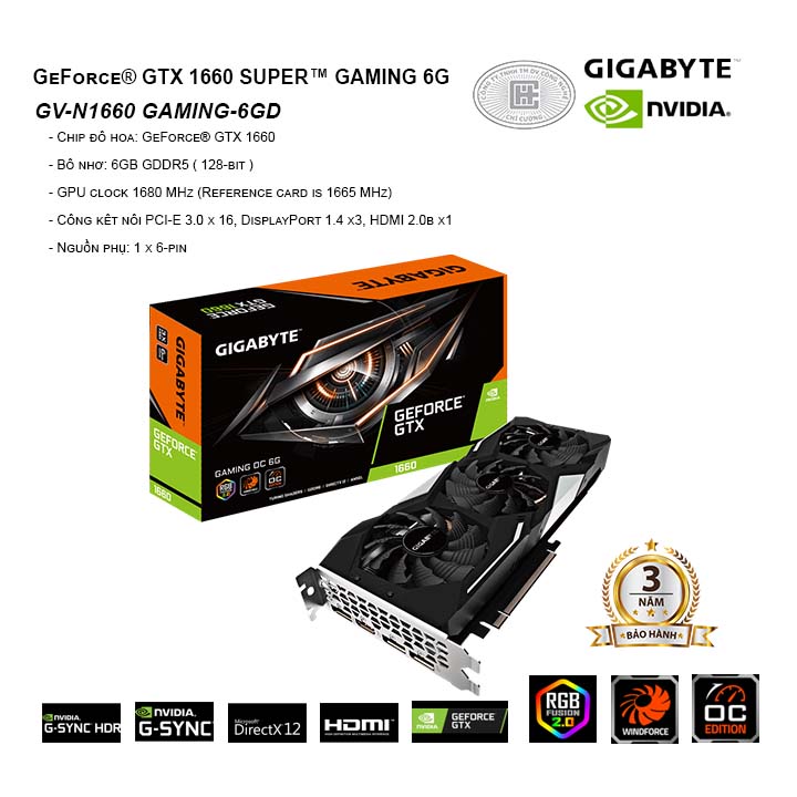 VGA Gigabyte GeForce GTX 1660 Super Gaming  6G GDDR6 (GV-N166SGAMING-6GD)